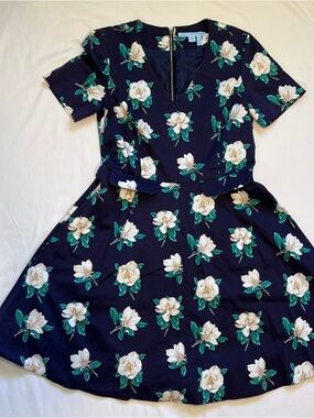 Draper James Navy Floral Fit-and-Flare Dress with White Magnolias